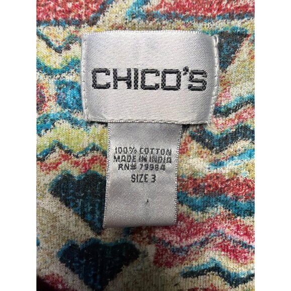 Chicos Multicolor Geometric Print Cotton Top Size XL Short Sleeve Crew Neck - Picture 4 of 6